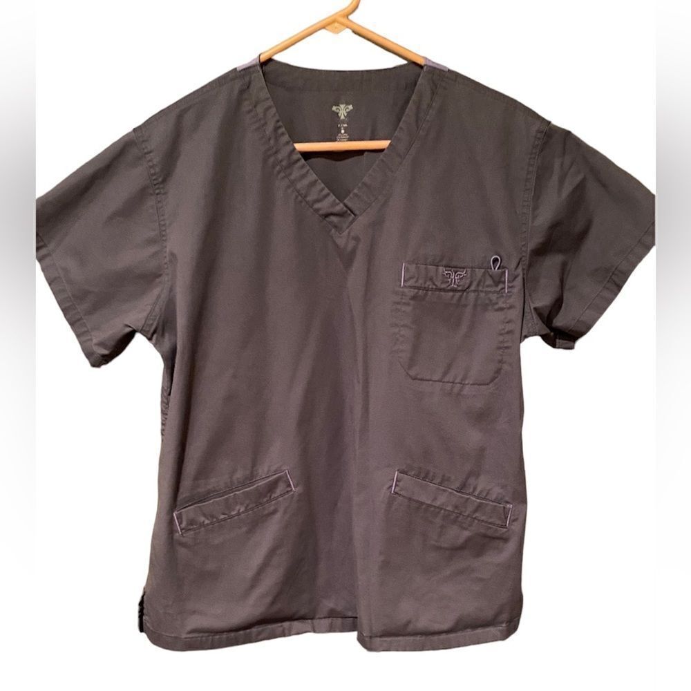 Med Couture Grey EZ Flex Scrub Top Size Large